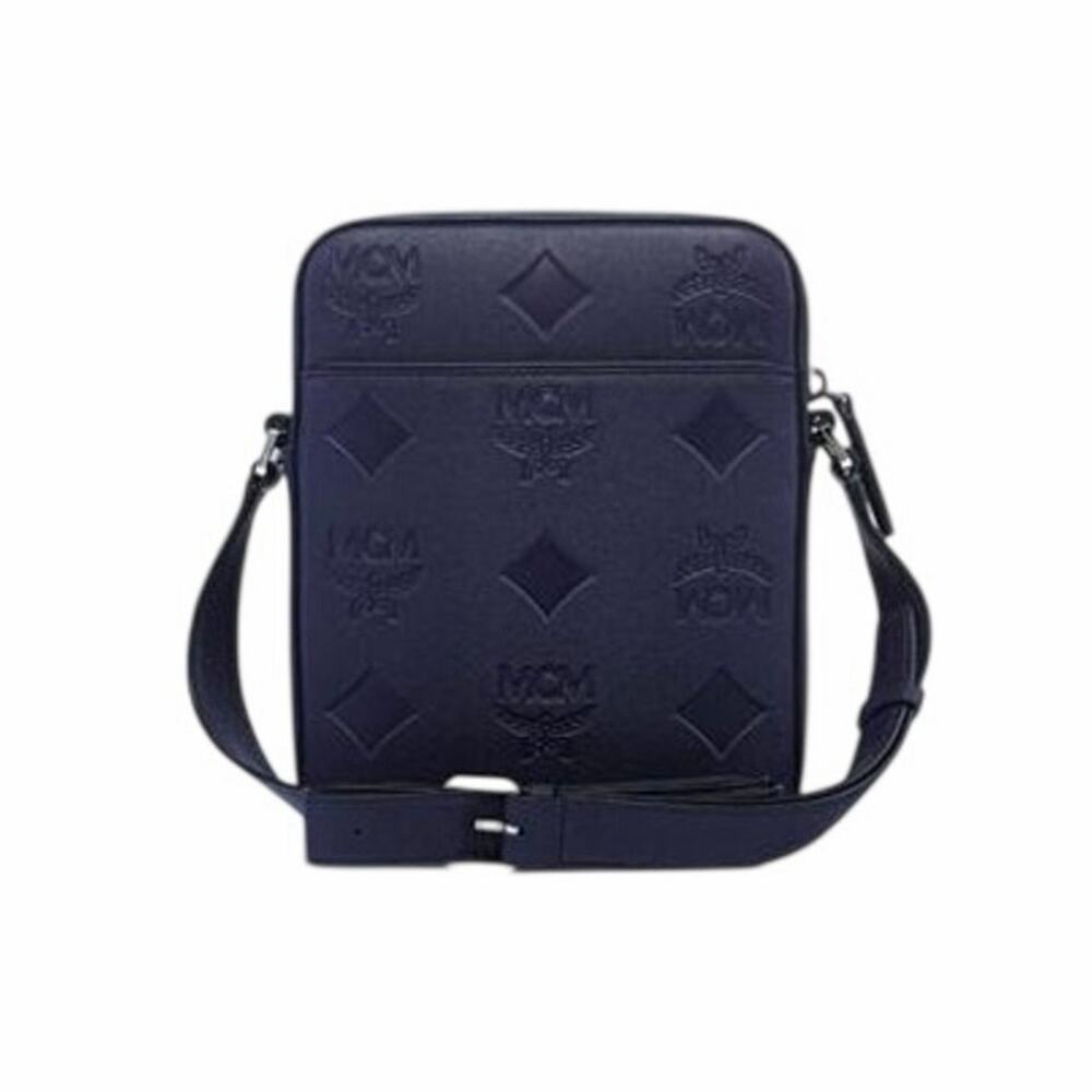 MCM NWT Klassik Monogram Embossed Leather Crossbody Bag in Navy Blue